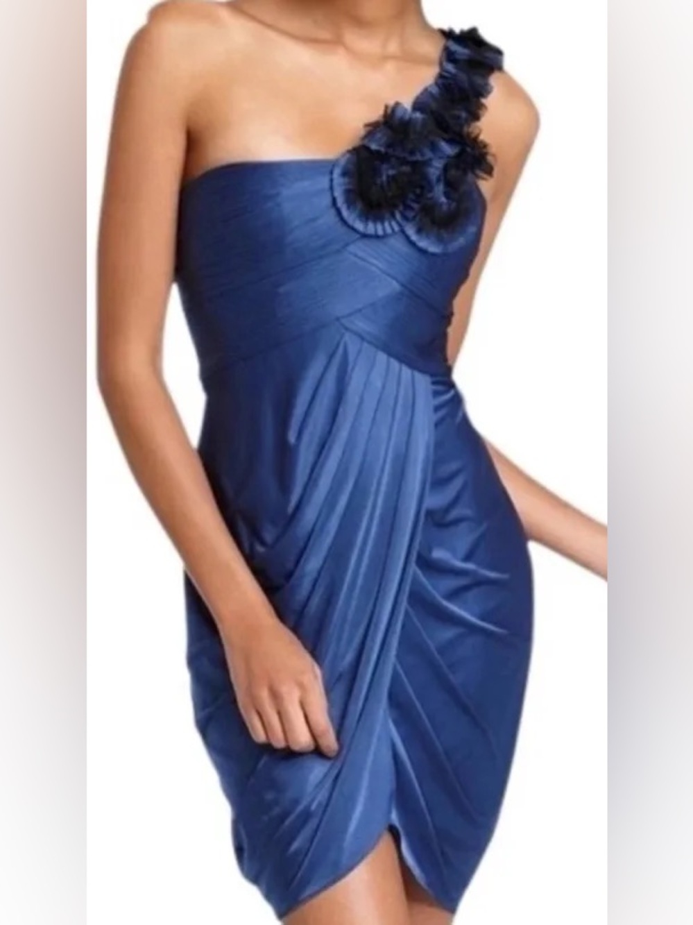 BCBGMaxAzria Navy One-Shoulder Floral-Applique Cocktail Dress